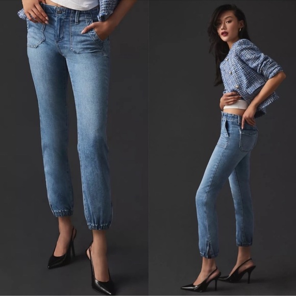 Paige Mayslie Jogger Denim Banded Bottom Hem Jeans size 25 - Picture 3 of 10